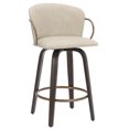 thumbnail image 1 of Mid-Century Faux Leather, Wood and Metal 26" Counter Stool with Swivel, Set of 2 - Ivory, Brown and Aged Gold, 1 of 7
