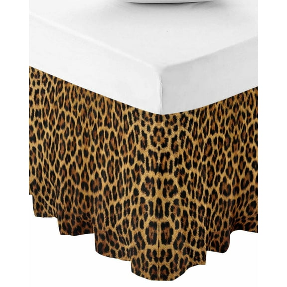 Brown Leopard Print Wrap Around Bed Skirts for Queen Bed 18" Drop,Bed Skirt with Adjustable Elastic Belt Dust Ruffle Bed Valance for Bedroom Hotel Classic Abstract Animal Patterned Bed Frame Cover