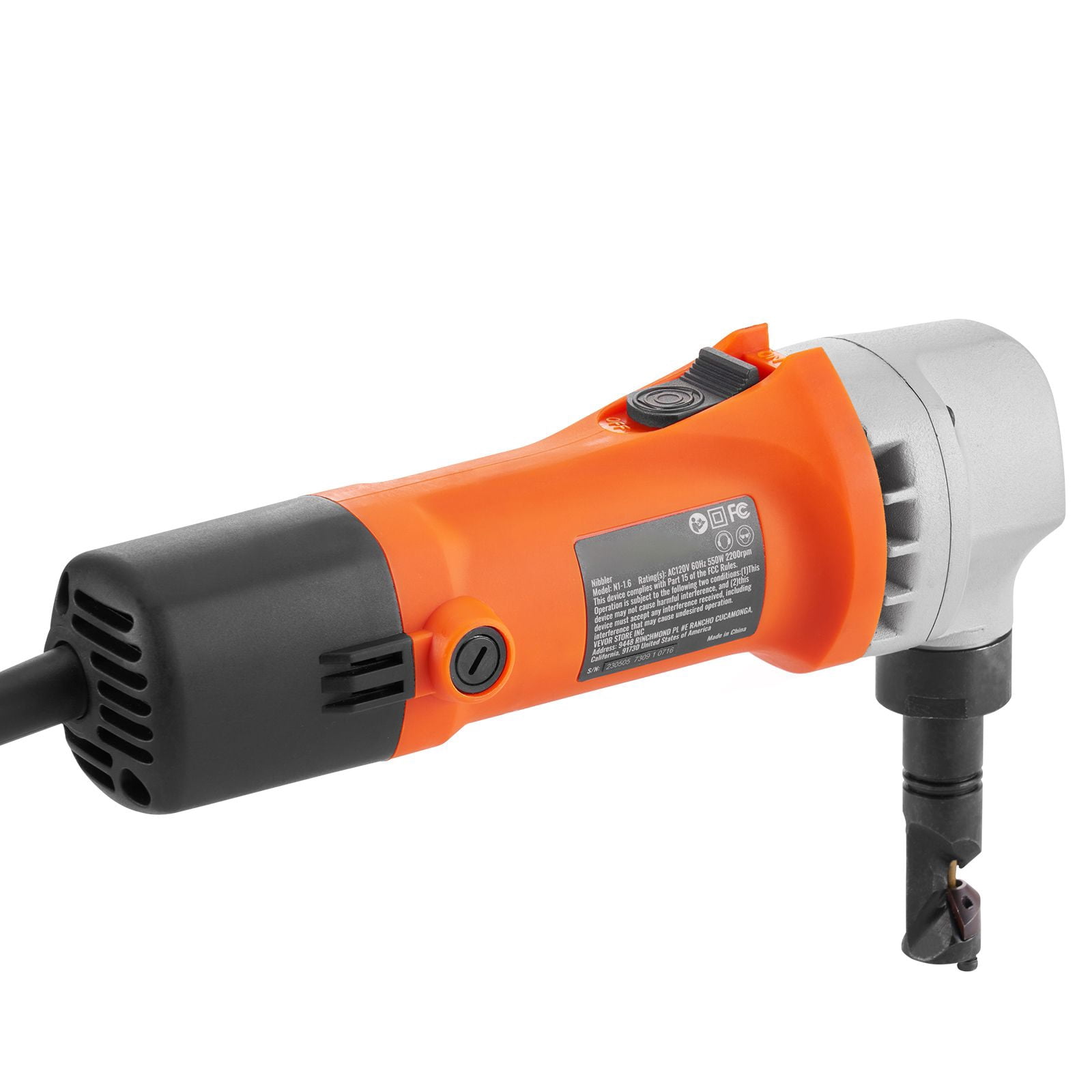 550W Sheet Metal Nibbler with 2200 RPM, 360° Rotating Head, 0.06" Cutting Capacity, for Carbon Steel Stainless Steel Plastic