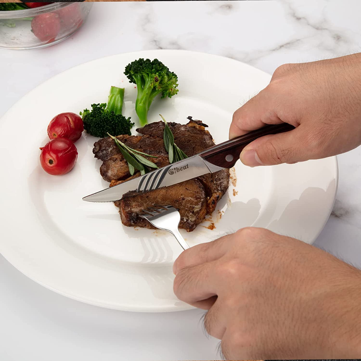 Steak Knife Set of 6, Serrated Steak Knife With Wooden Handle, Professional  Steak Knives, Stainless Steel Cutlery Set, 4×9(W×L)