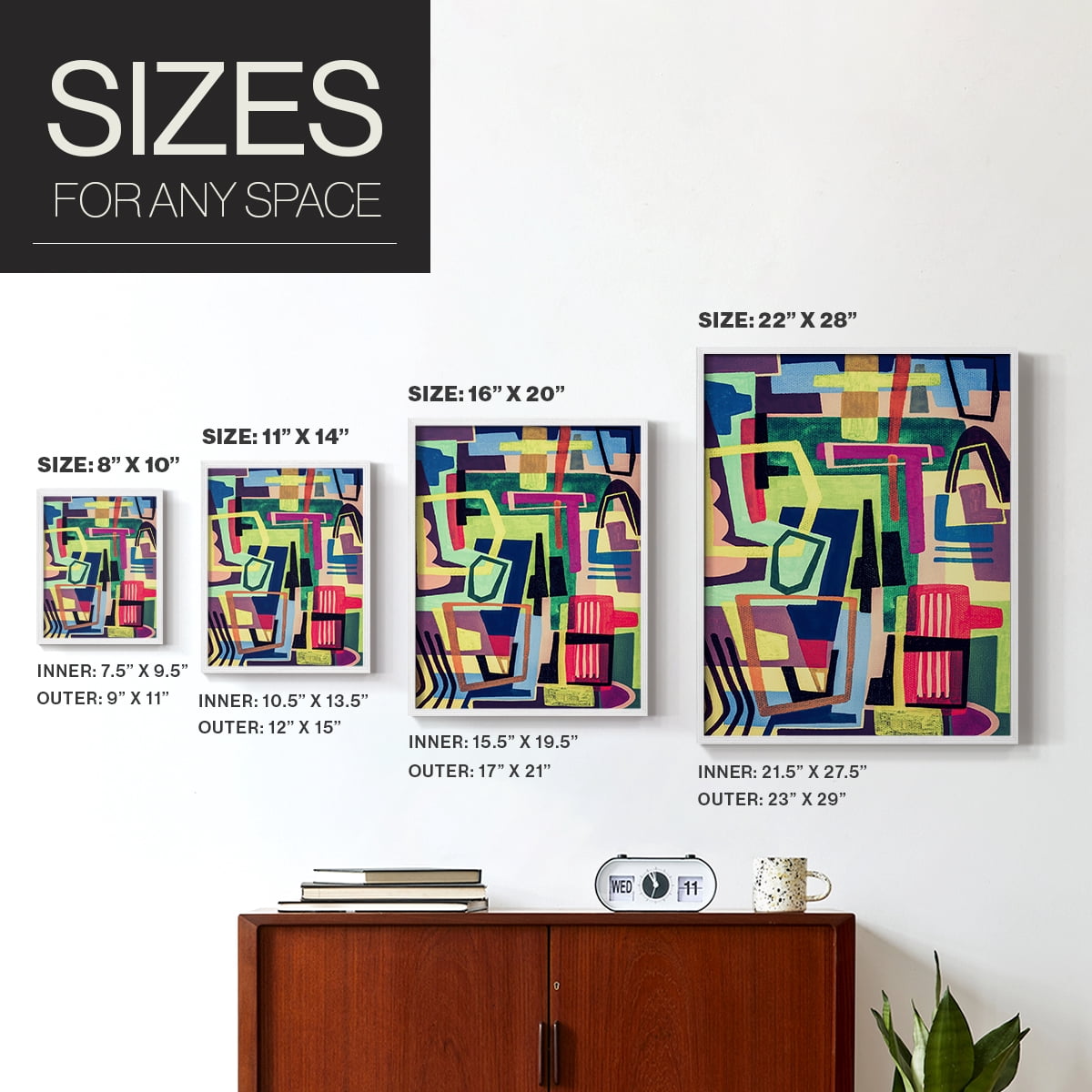 Connected Colors I Framed Print in White Solid Wood Framed Print No Nail Hanging