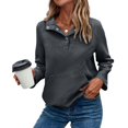 thumbnail image 3 of Womens Casual Textured Long Sleeve Henley Button V Neck Loose Pullover Trendy Fall Outfits Tops Dark Gray L, 3 of 7