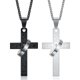 thumbnail image 1 of Collar de hombre en acero o piel con colgante en forma de cruz Una bolsa, 1 of 5