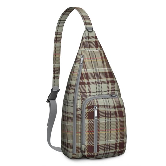 Retro Plaid Sling Backpack for Hiking & Travel – Vintage Checkered & Buffalo Plaid Daypack for Women & Men, Geometric Outdoor Crossbody Bag with Rustic Style