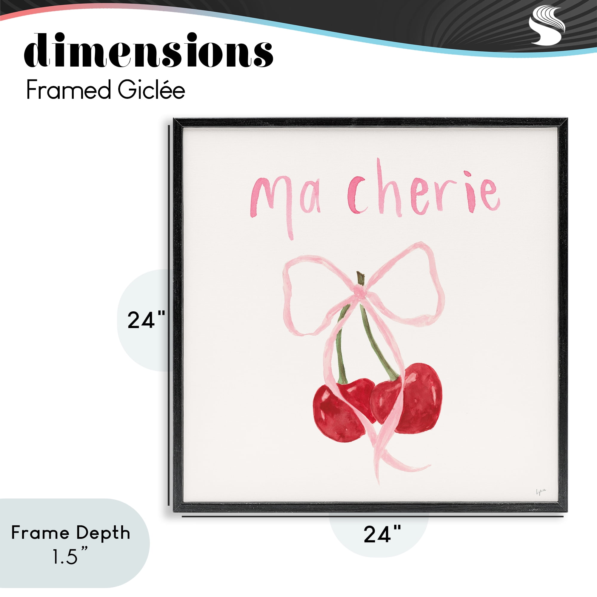 Stupell Industries Ma Cherie Ribboned Cherries Black Framed Giclee Art, design by Lucille Price