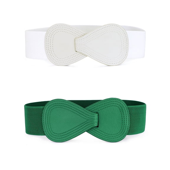 INSPIRE CHIC Women's Back to School Elastic Waist Belt Interlock 8-shaped Buckle Stretchy Belts