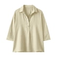 thumbnail image 3 of Plus Size Linen Tops, Boxy Crop Top Tunic Length Linen Top Womens 3/4 Sleeve Cotton Linen Top Summer Fashion Clothes Wrinkle Free Linen Shirt Tunic Blouse Blouse Top Tee, 3 of 6