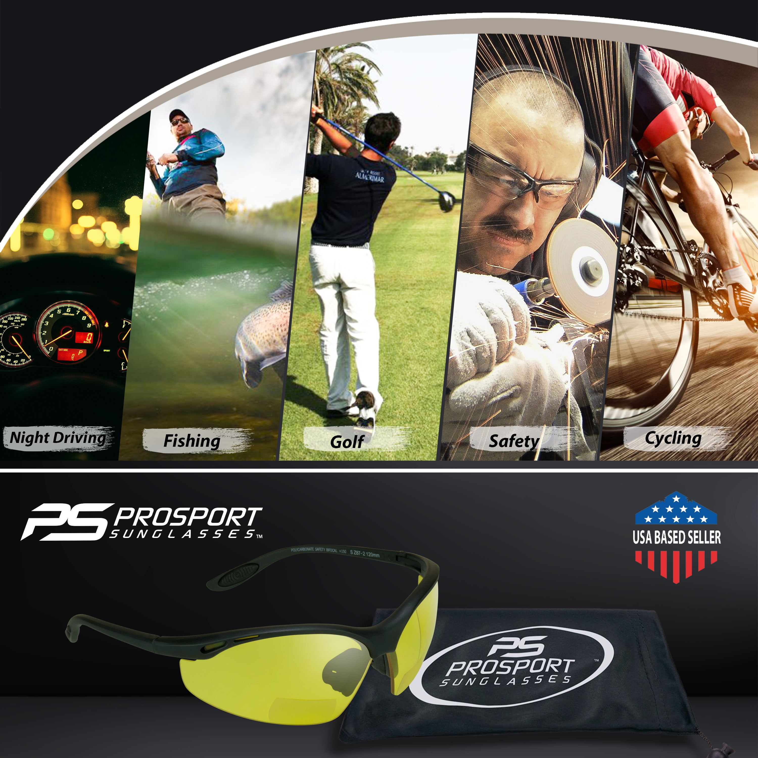 proSPORT Bifocal sunglass Safety Reader Z87 Wrap Around No Slip Grip