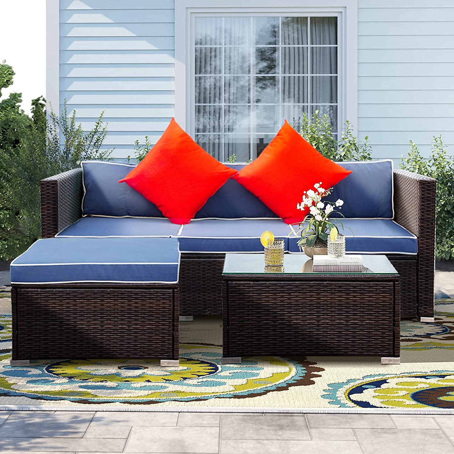 uhomepro 3Piece Rattan Patio Furniture Sets, Wicker Bistro Patio Set