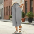 thumbnail image 5 of AKOEE Cotton Linen Capris for Women with Pockets Drawstring Elastic Waist Wide Leg Beach Lounge Capri Pants (2XL, Gray), 5 of 8