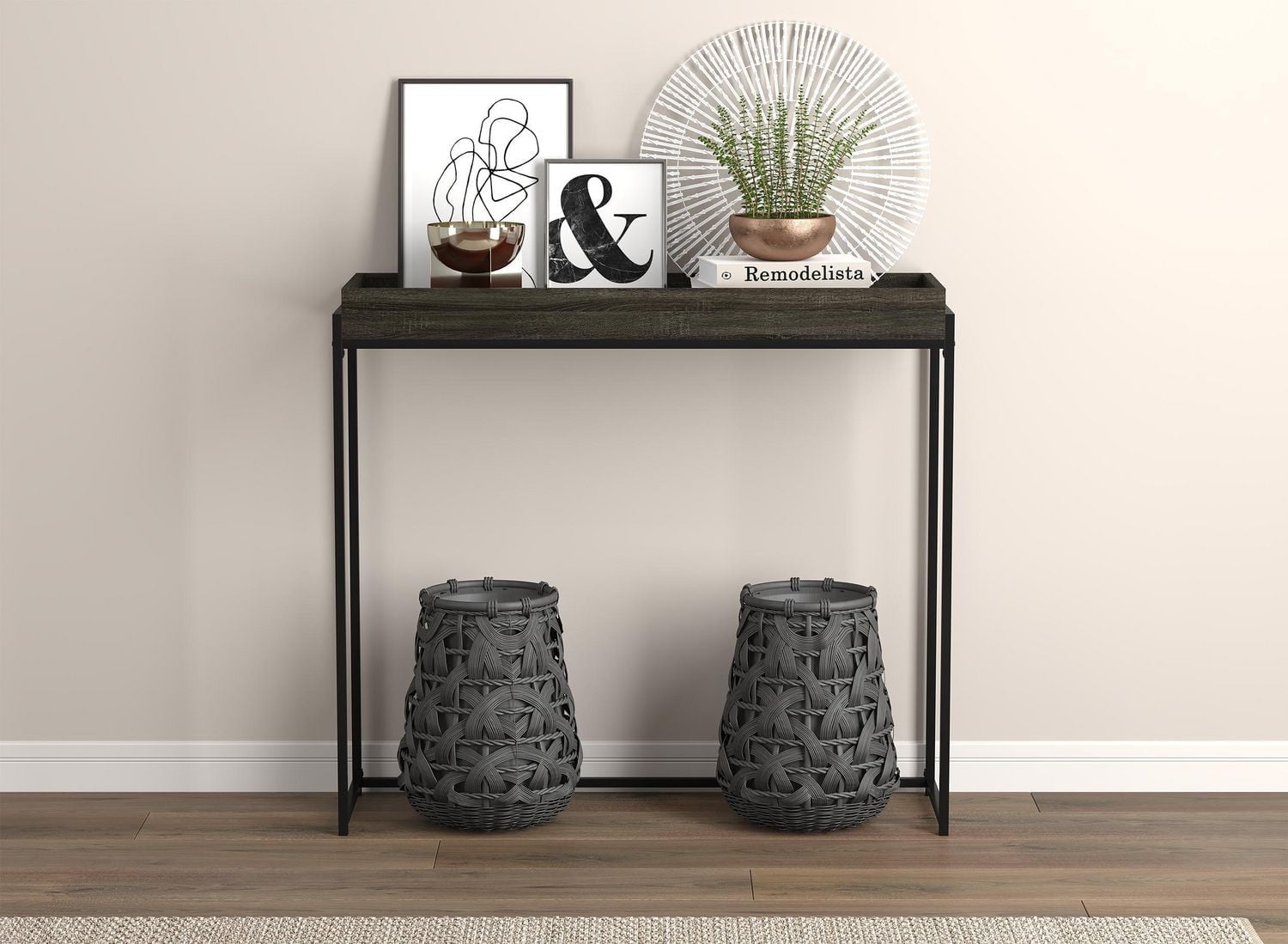 Safdie & Co. Console Table 35L Dark Grey Sunken Tray