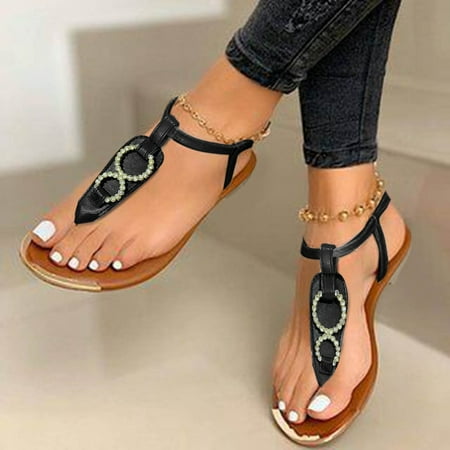 

ZHELIYO Women s sandals Women s Fashion Summer Metal Buckle Casual Shoes Flip Toe Beach Sandals Black 9.5-10