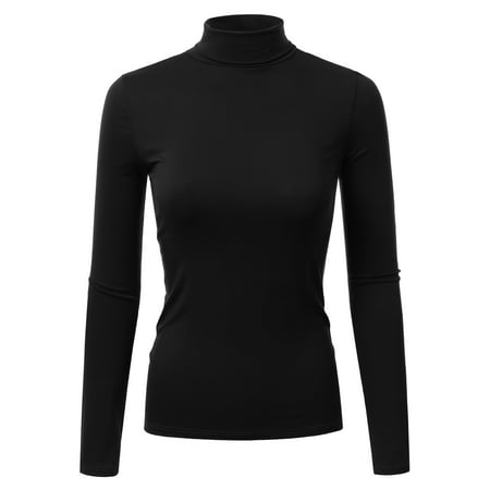 Doublju Women's Long Sleeve Lightweight Turtleneck T-Shirt Pullover Sweater Tops Plus Size BLACK