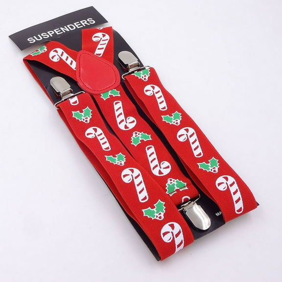 Novelty Christmas Braces Candy Cane Holly Suspenders Christmas Trouser Braces Adjustable Suspenders Men Braces Novelty Red Candy Cane Santa Claus Dress Props for Party Clothing Accessories
