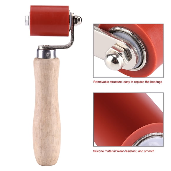 Hand Pressure Roller, 40mm Silicone High Temperature Resistive Seam Pressing Tool with Solid Wood Handle for PVC Roofing and Tarpaulin Welding