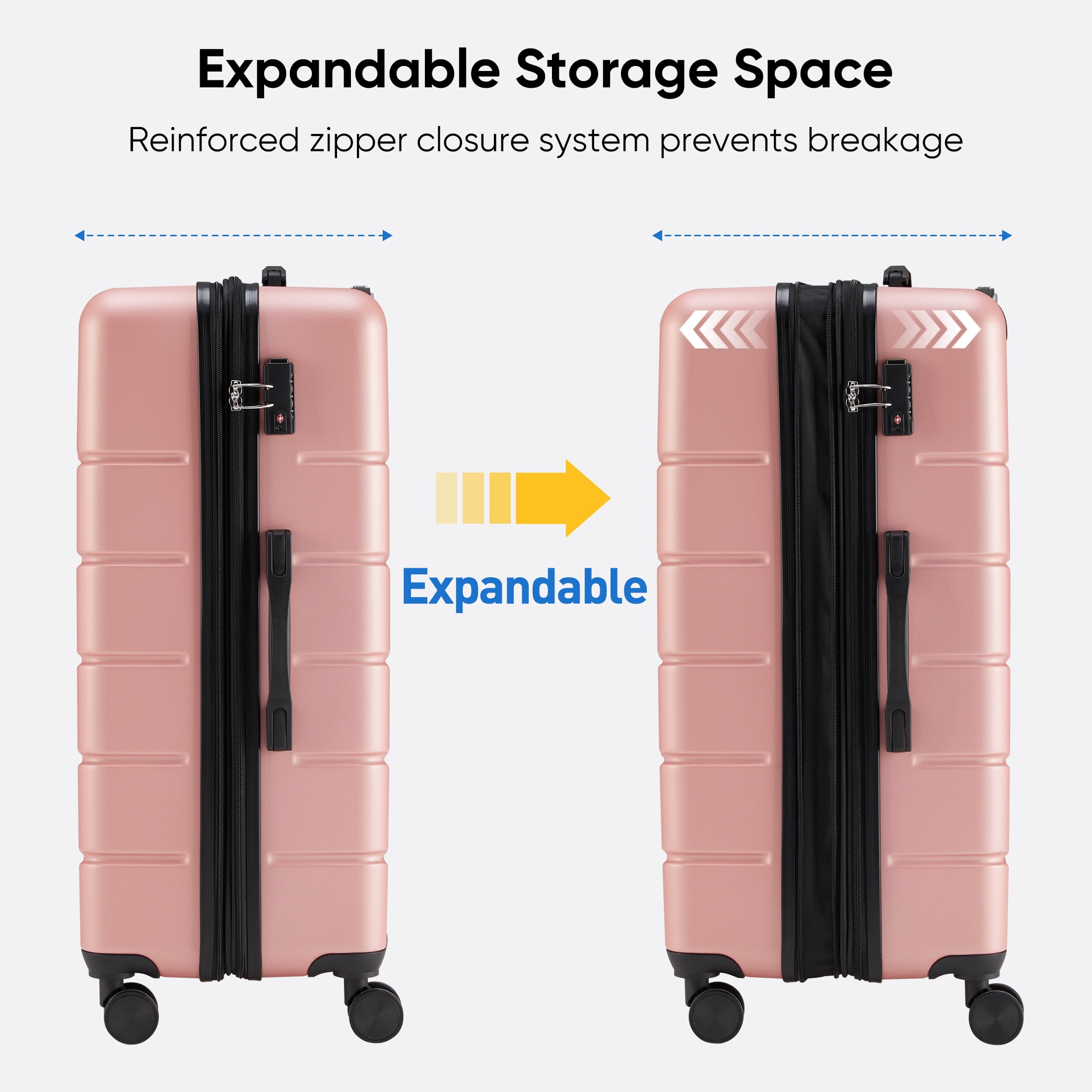MCQ Luggage Set, 3-Piece Hardshell Spinner Suitcase with TSA Lock, Pink (20/24/28 inch)