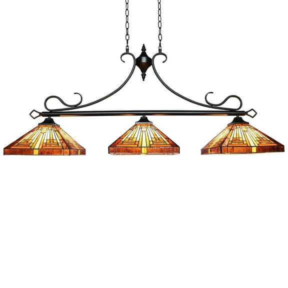 CHLOE Lighting INNES Mission Tiffany-Style Blackish Bronze 3 Light Island Pendant 47" Wide
