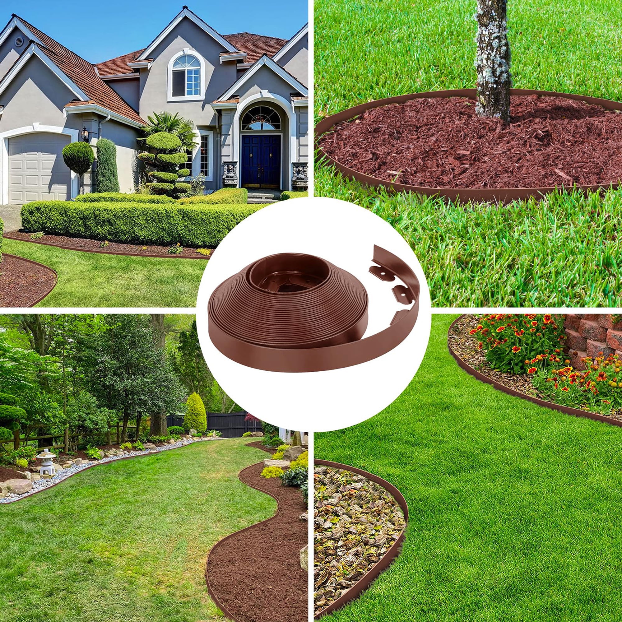 Loaddvni Garden Landscape Edging Kit, 40-Foot Long, 2-Inch Tall with 80 Anchoring Spikes, No Dig Lawn Border Design for Garden Flower Beds Lawn Yard Paver Pathway (Brown)