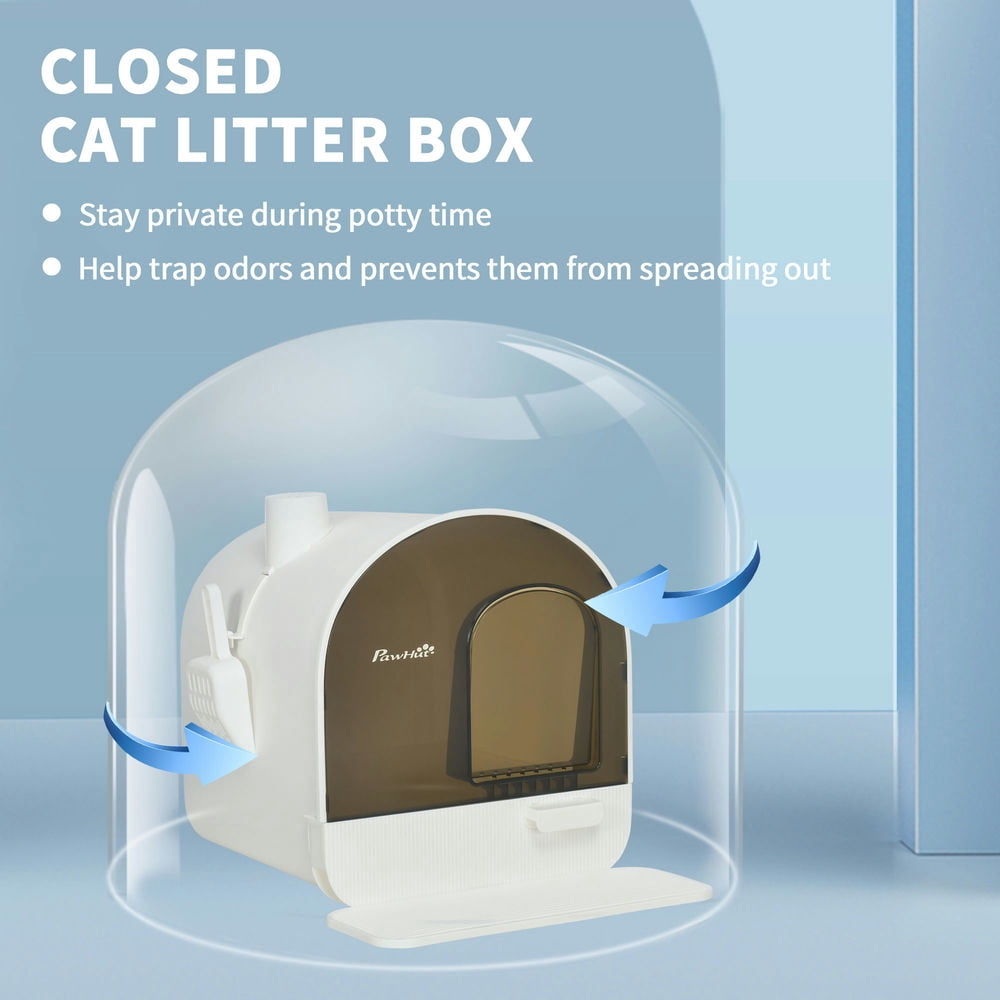 GVN Cat Litter Box, Cat Litter Box with Lid with Scoop and Filter, White