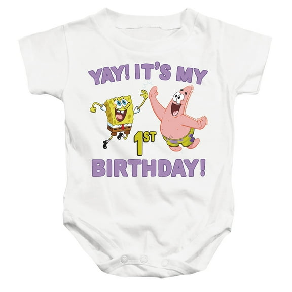Spongebob Yay Birthday Unisex Infant Snap Suit for Baby (12 Months) White