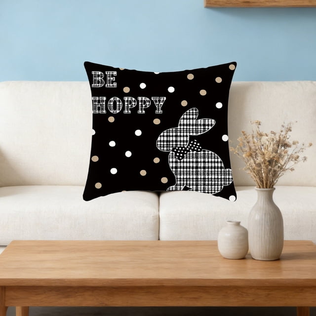 Uuiauoio Easter Pillow Covers 18x18 Easter Throw Pillow Covers with Bunny and Eggs Spring Home Decor Pillowcase Square Cushion Covers for Sofa Bed Couch