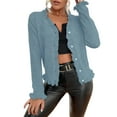 thumbnail image 1 of Women's Cardigan Sweaters Women's Versatile Ruffled Cardigan with Long Sleeves and A Knit Design Cropped Long Sleeve, 1 of 9