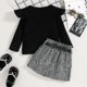 thumbnail image 4 of Gibobby Conjunto de pantalones para niños Tops acanalados de manga corta para niñas pequeñas, monos con estampado(Negro, 12-18 Meses ), 4 of 5