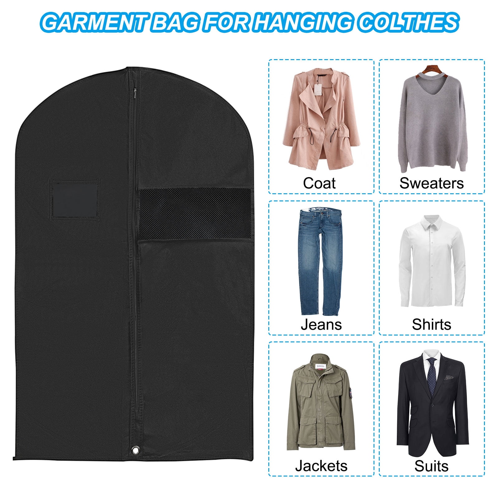 Uxcell 31" Garment Bag, 5 Pack Breathable Suit Bag for Storage Hanging Clothes, Black