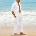 thumbnail image 4 of QATAINLAV Mens Linen 2 Piece Sets Long Sleeve Button Lapel Shirt and Drawstring Straight Leg Pants Suits Summer Beach Vacation Hippie Yoga Outfits White L Lighten Sales of The Day, 4 of 9
