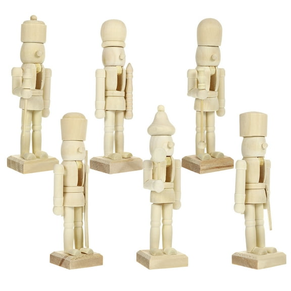 6Pcs Christmas Nutcracker Unfinished Wood Nutcracker Ornaments DIY Blank Unpainted Nutcracker Puppet Walnut Soldier for Christmas Party Gift