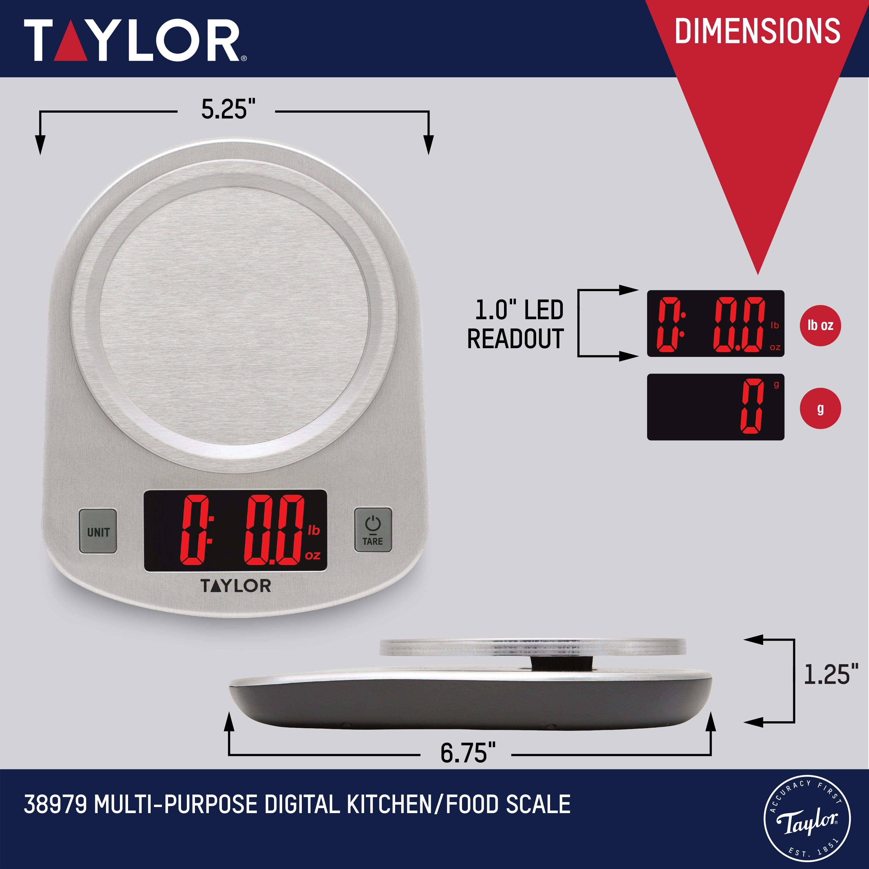 Taylor® 389621 - Stainless Steel Digital Kitchen Scale (Up to 11