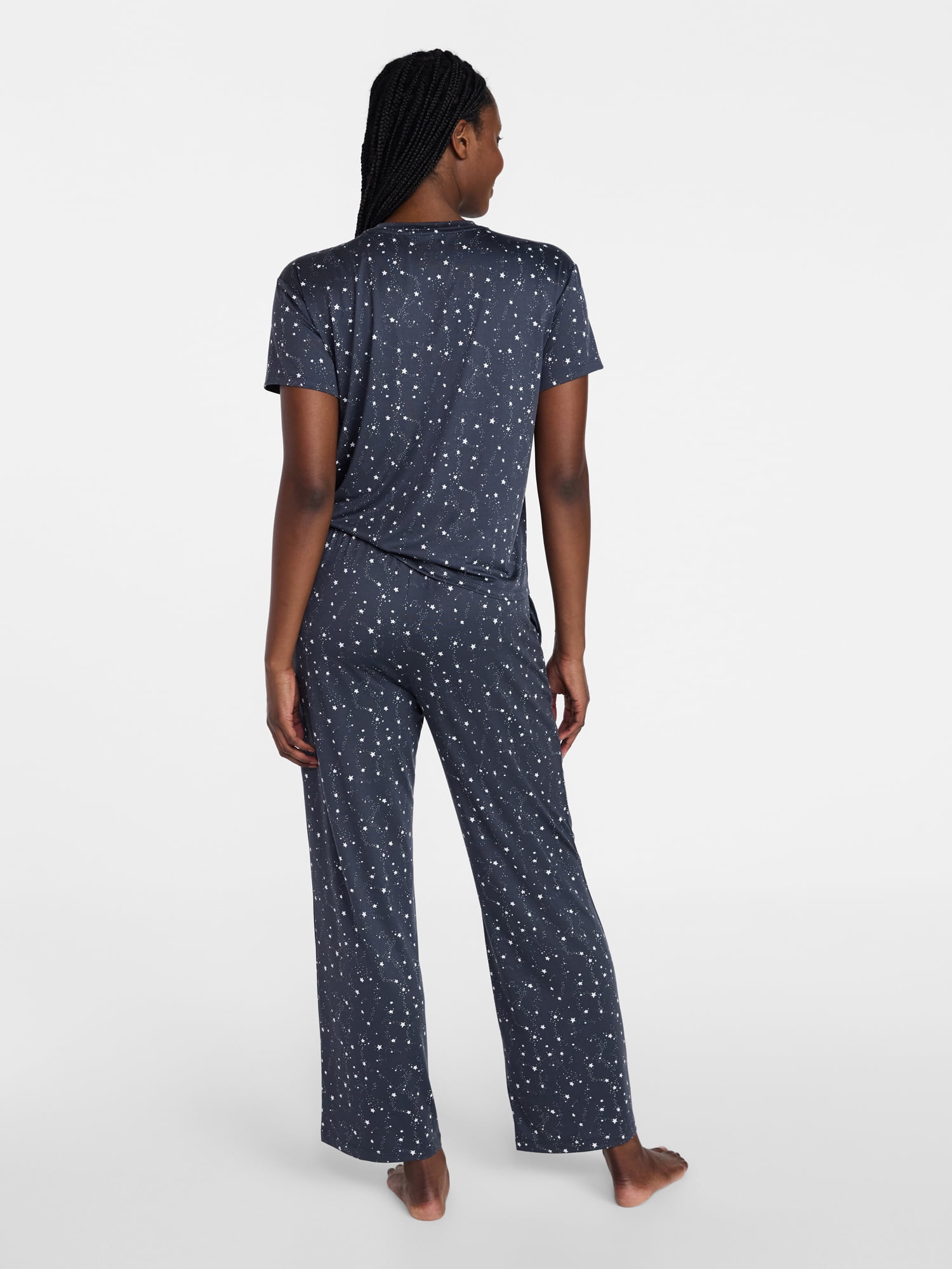 Joyspun Women's Dreamy Soft Collection Short Sleeve Sleep Top and Open Leg Pants Pajama Set, 2-Piece, Sizes XS-3X