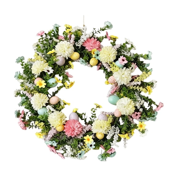 Spring Easter Wreath 20in, Egg Decor with Berries & Leaves, Colorful Door Hanging for Home, Perfect Gift for Family, Lightweight & Durable Design