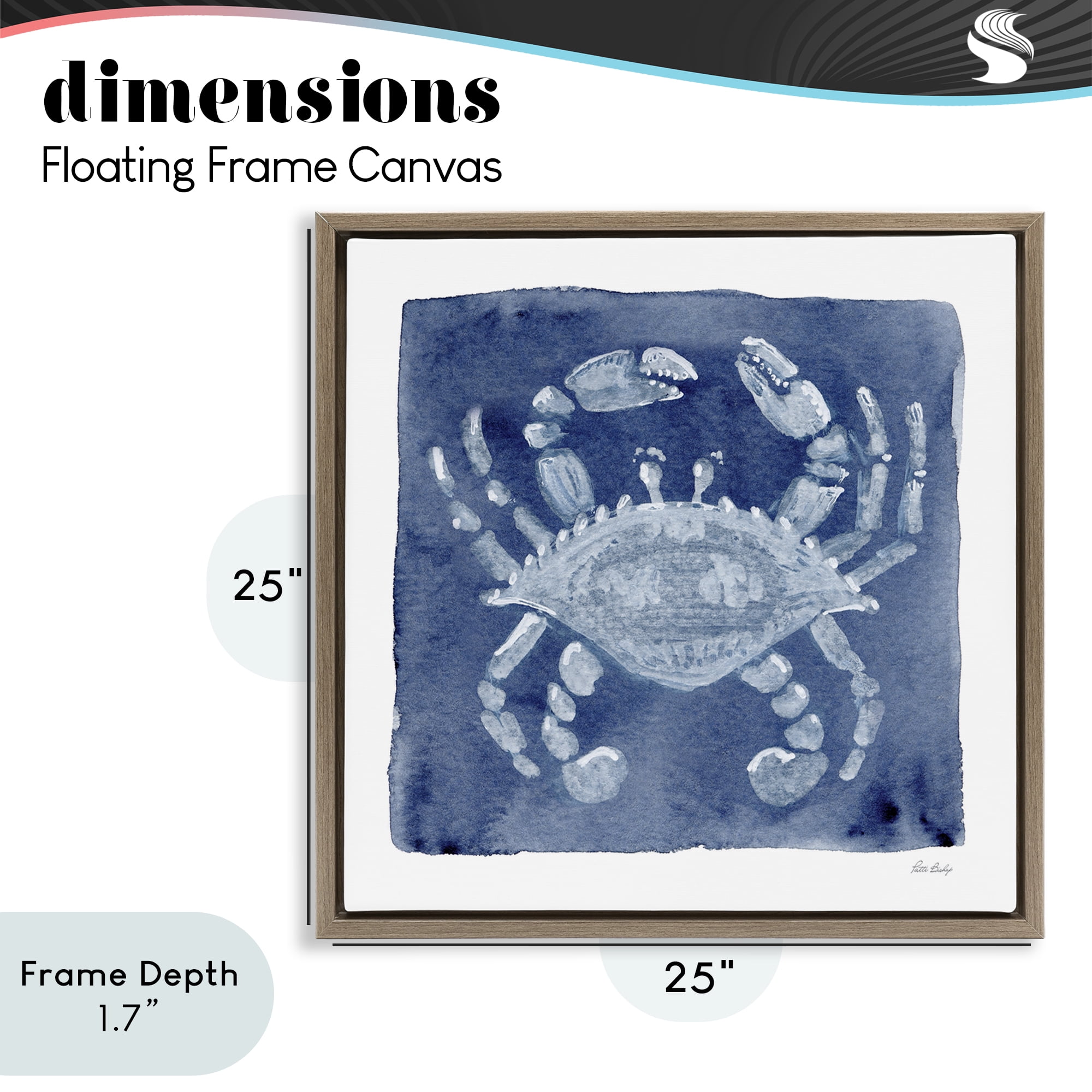 Stupell Industries White Crab on Indigo Brown Framed Floater Canvas Wall Art, design by Patti Bishop