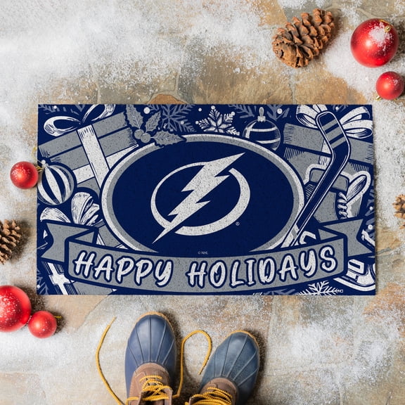 Tampa Bay Lightning 28" x 16" Happy Holidays Christmas Turf Door Mat
