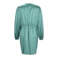 thumbnail image 5 of OSOLU Women Dresses Ladies Wedding Guest Dress Ruched Front Batwing Sleeve Spring Summer Autumn Elegant Solid Color Waist V-Neck Dress Classic Sundress Flowy Vacation Dress, 5 of 8