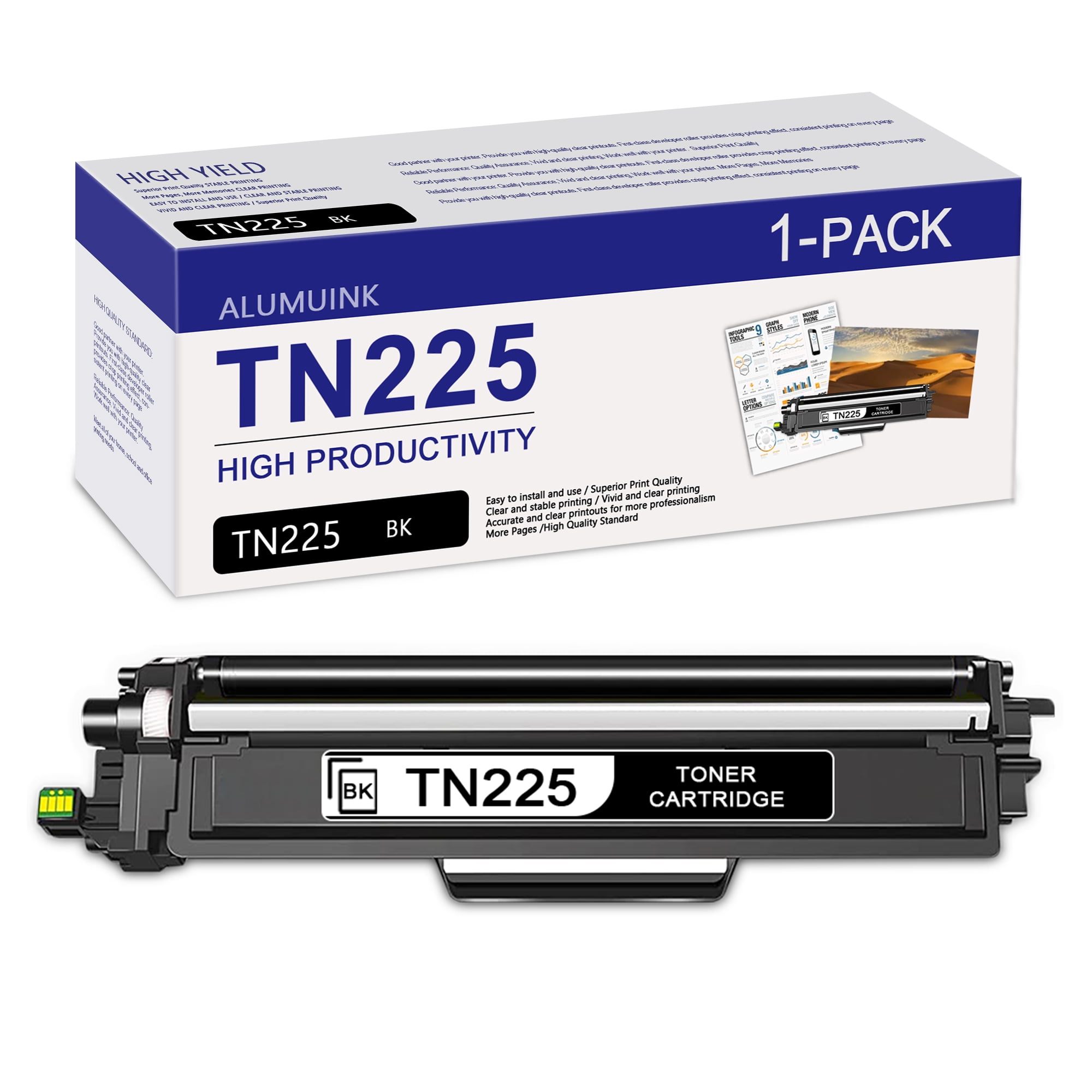 TN225 Black Toner Cartridge 1 Pack High Yield Replacement for Brother