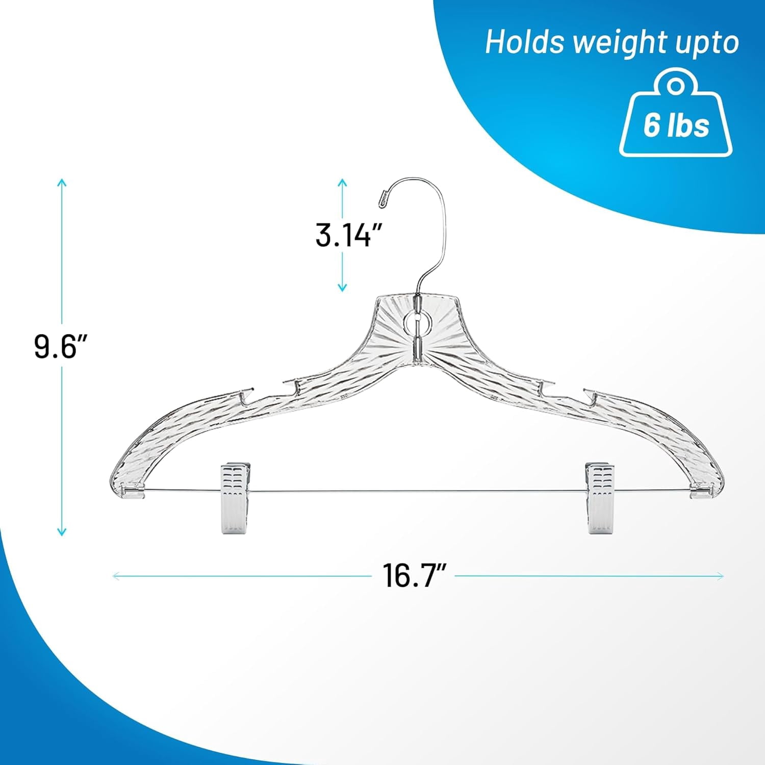 HARDW Clear Plastic Heavy Duty Clothes Hangers with Adjustable Clips - Crystal Clear Plastic Hanger, Durable Adult Hangers for Skirts, Pants, and More - Pack of 12