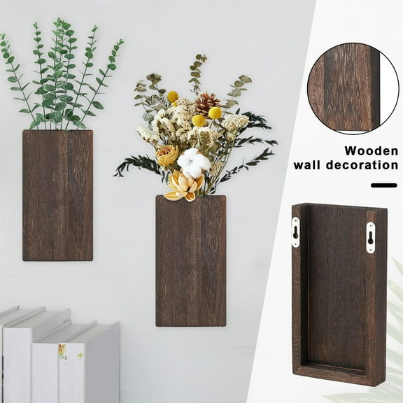 BAETEUY Wooden Wall Planter Rustic Farmhouse Living Room Bedroom Office Wooden Wall Mount Greenery Plants Dried Flowers Pot Vase Decoration