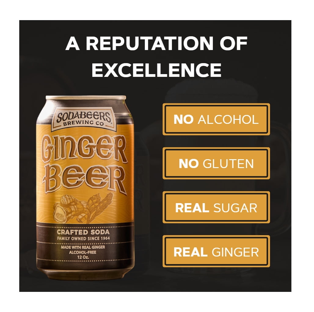 Ginger Beer | SodaBeers Brewing Co | Alcohol-Free, Gluten-Free Crafted Sodas Made With Natural Flavors and Real Sugar, Refreshing Fruit Beverages (12 Cans)