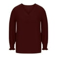 thumbnail image 4 of ClodeEU Womens Work Blouse,Long Lantern Sleeve V Neck Office Fall Shirt,Business Casual Tops Wine,Womens Plus S, 4 of 7