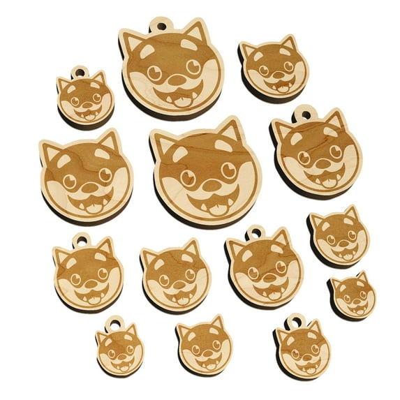 Husky Dog Face Excited Wood Mini Charms Shapes DIY Craft Jewelry - No Hole - 12mm (26pcs)