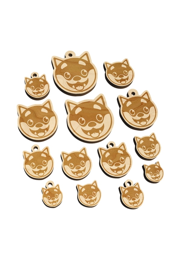 Husky Dog Face Excited Wood Mini Charms Shapes DIY Craft Jewelry - With Hole - 30mm (6pcs)