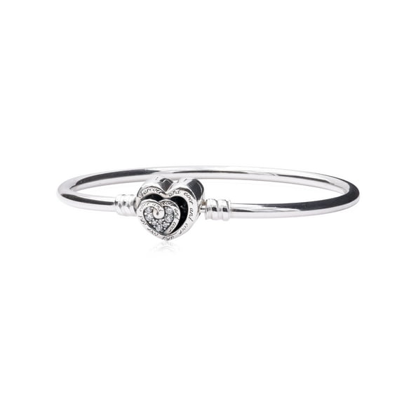 PANDORA Entwined Infinite Hearts Clasp Bangle in Silver