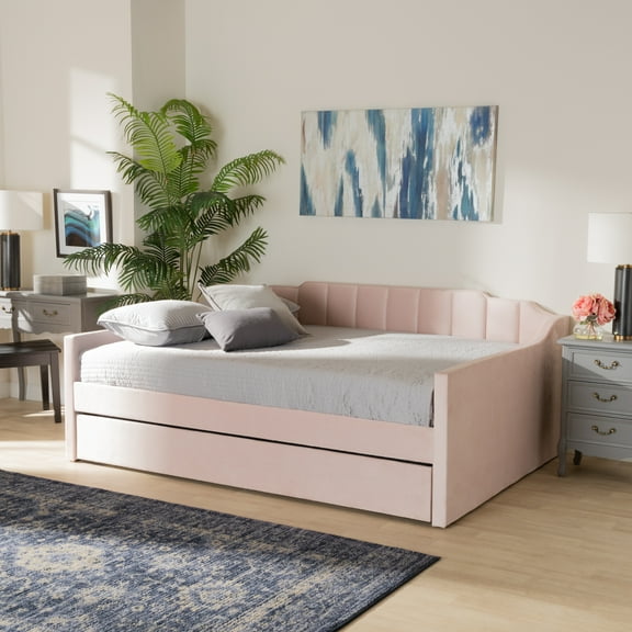 Baxton Studio Lennon Daybed with Trundle, Full, Pink