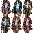 thumbnail image 6 of Factory Price Women's Loose Check Print Long Sleeve Pocket Tweed Tunic Top A Medium Length Printing Coat British Style Overcoat Leisure Coat Blousing Blouse Windproof Coat, 6 of 9