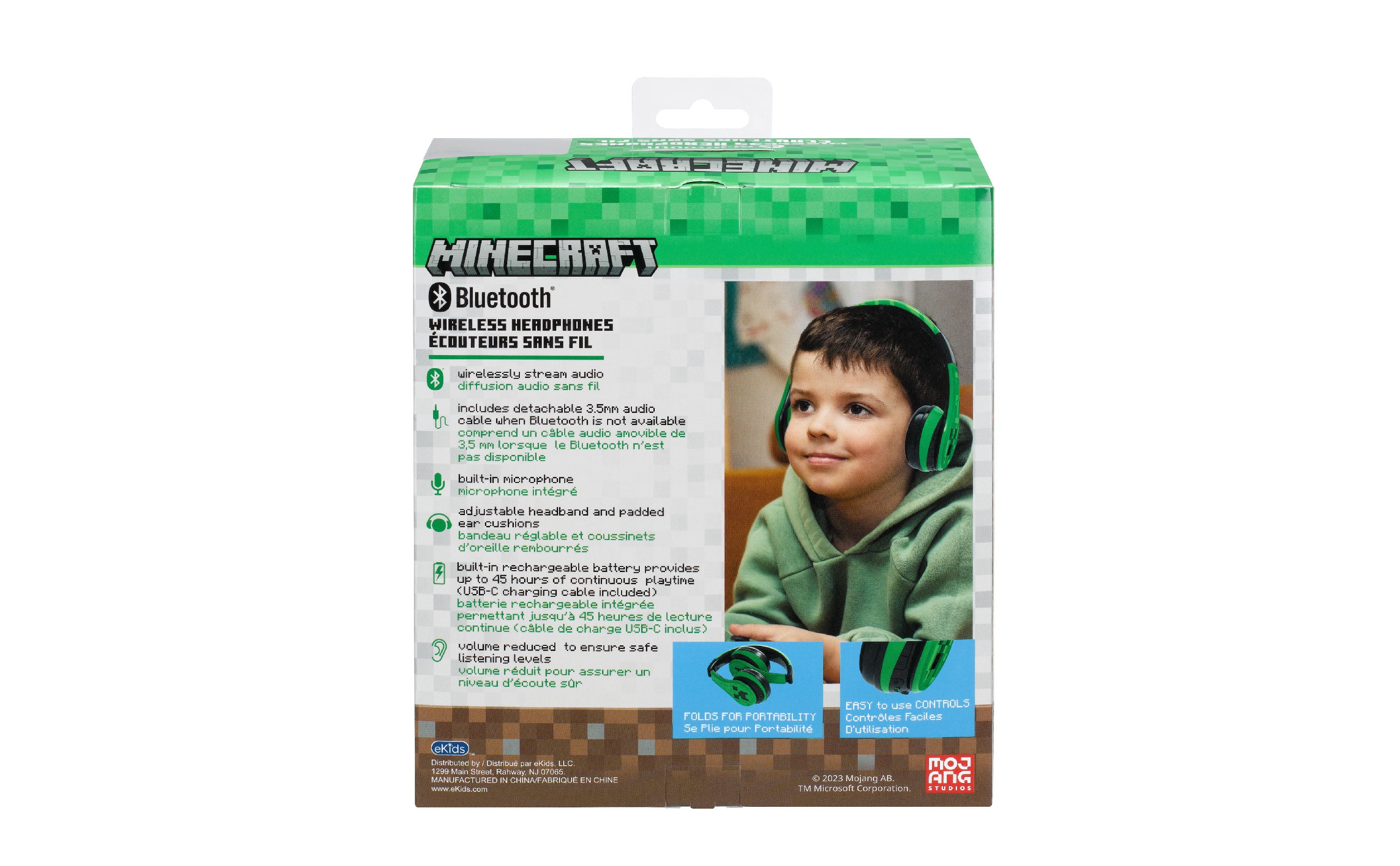 eKids Minecraft Kids Bluetooth Headphones, Wireless Headphones with Microphone Includes Aux Cord