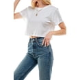 thumbnail image 4 of Women's Boxy Crop Top Round Neck Short Sleeve Casual 100% Cotton Cropped Tee T-Shirt (Large, White), 4 of 8