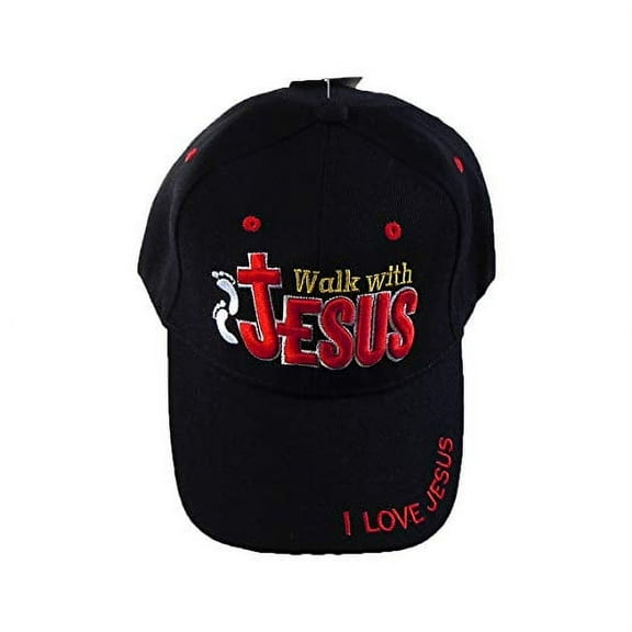 Walk with Jesus "I Love Jesus" Adjustable Baseball Cap (Black)