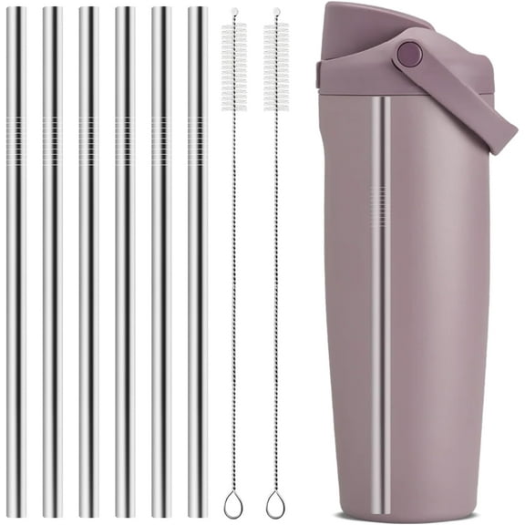 6Pcs Metal Straw Replacement Compatible With Owala FreeSip Sway 40oz Water Bottle, With 2 Straw Cleaner, Reusable Stainless Steel Straws for Owala
